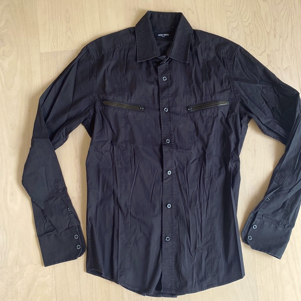 Anthony Morato Italian designer black fitted cotton shirt 48